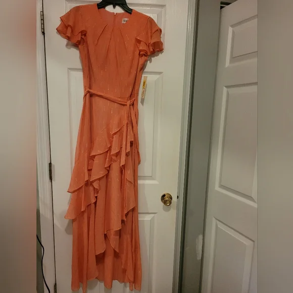 Eliza J Orange Asymmetrical Ruffled Wrap Dress - Picture 1 of 8
